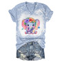 Babe Elephant Tie Dye V-Neck T-Shirt